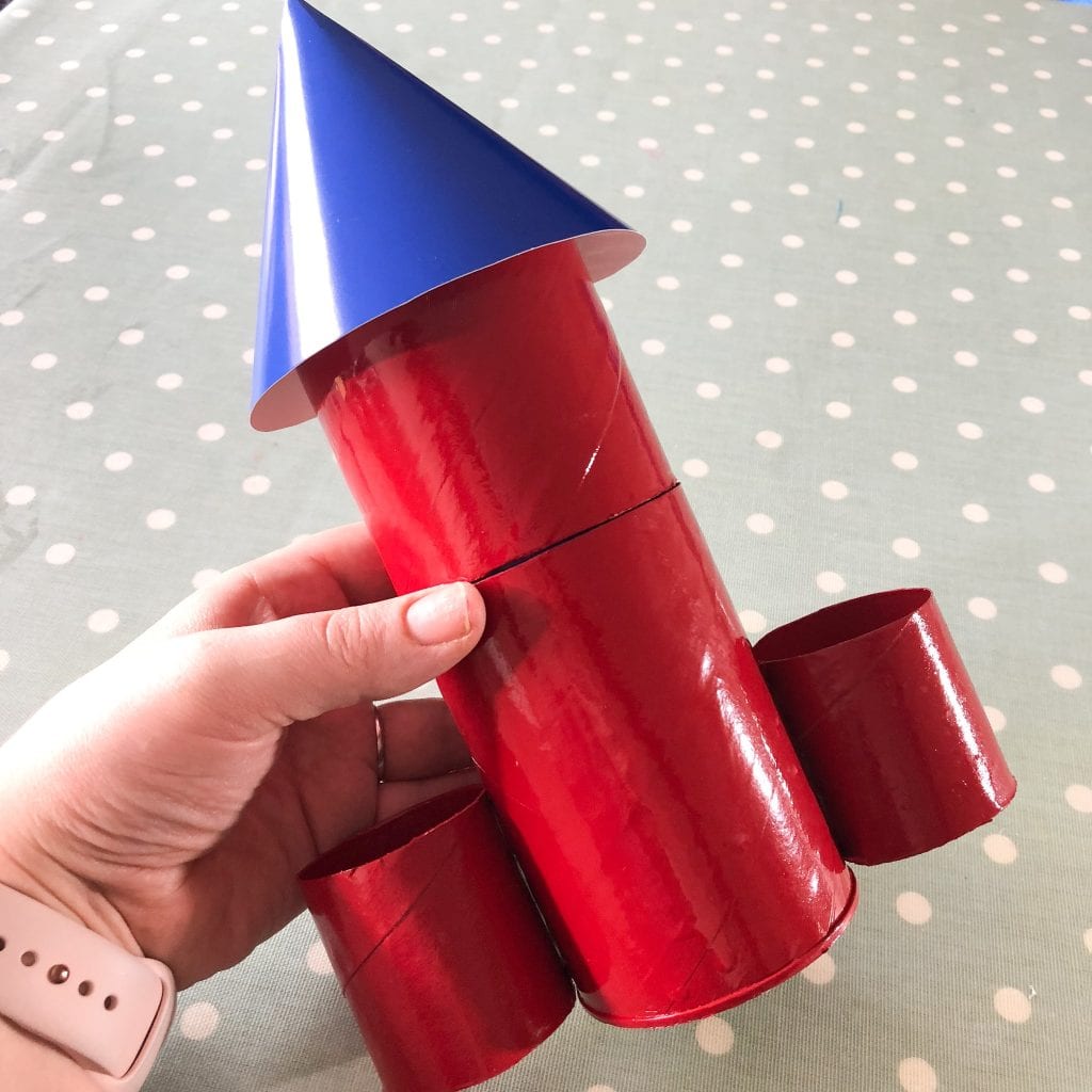 Cardboard tube rocket assmebled and nearly finished.