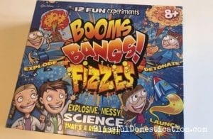 The outside of the box of Booms, Bangs!, Fizzes by John Adams