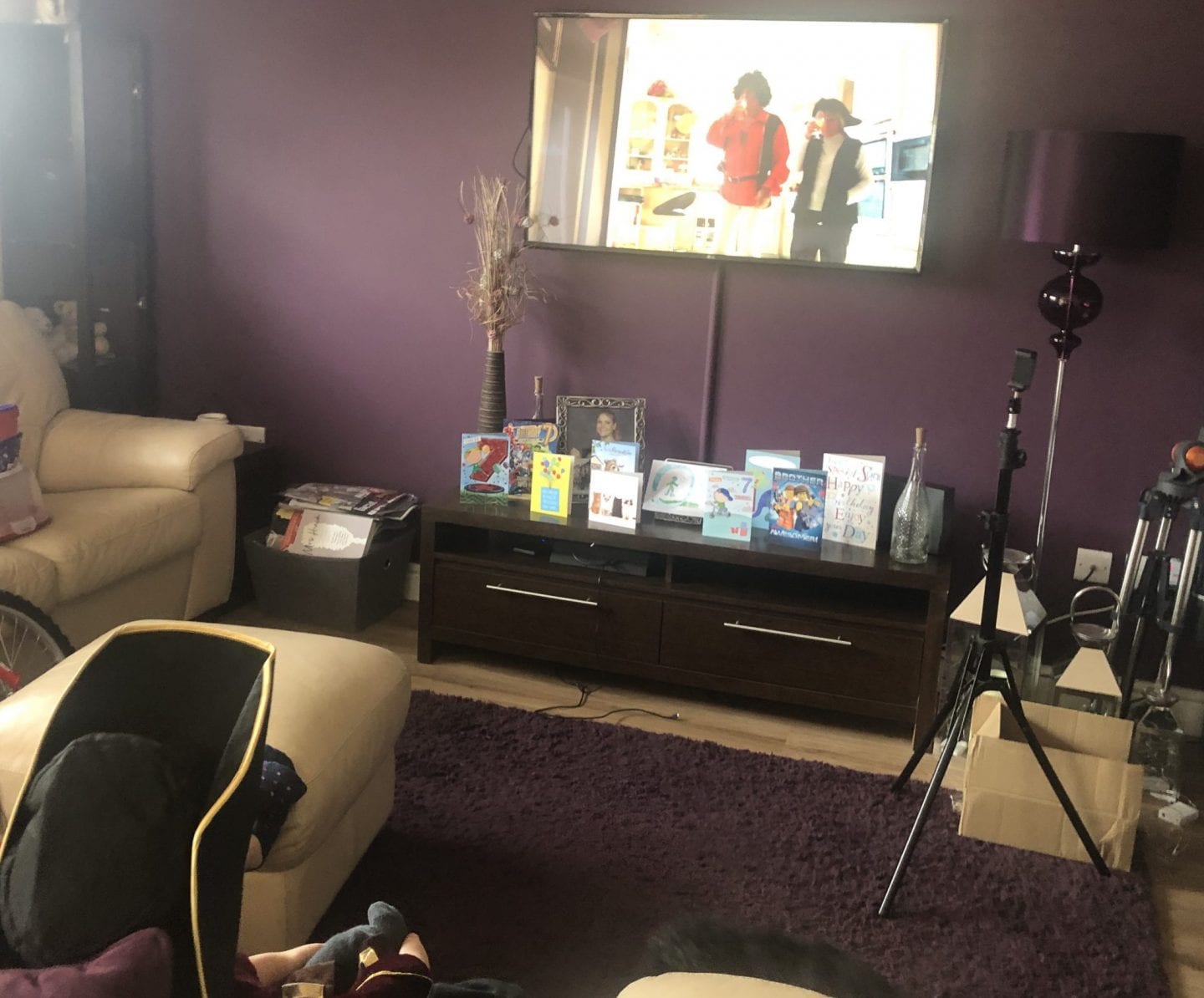 Oliver watching a video of friends and family wishing him a happy birthday