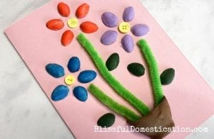 pistachio shell kids craft featured image of the finished floral card