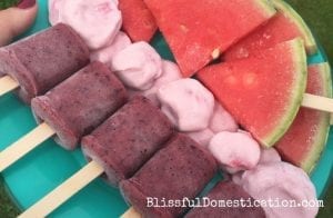 frozen fruit treats featured image- a plate of 3 different types of frozen fruit treats for kids