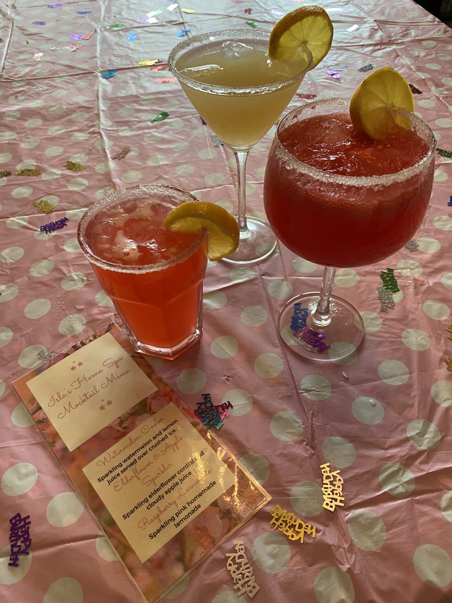 mocktails served in sugar rimmed glasses